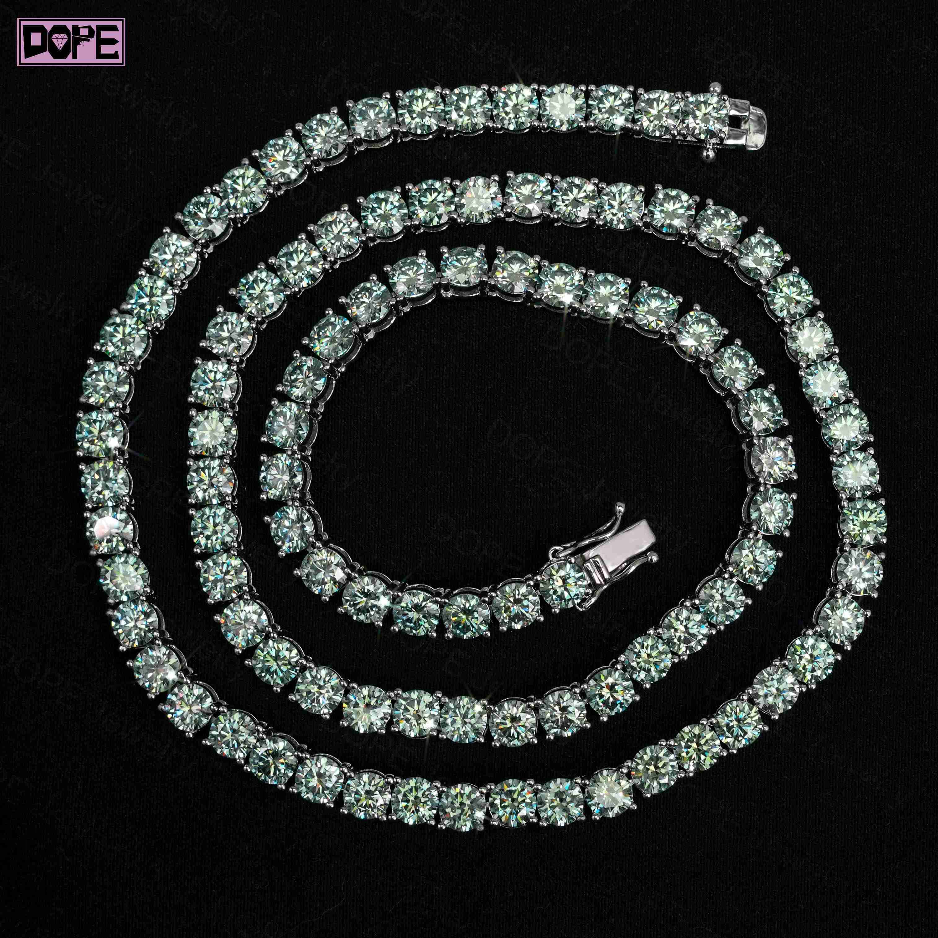 Green VVS Moissanite Hiphop Iced Out 3mm Tennis Necklace 925 Sterling Silver Fashion Bling Tennis Chain