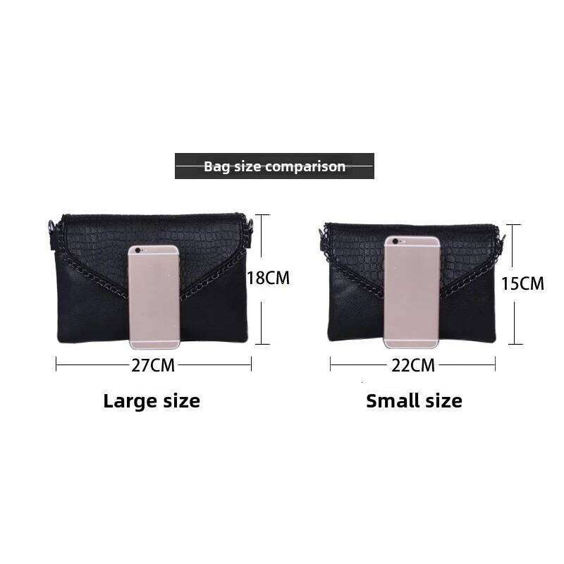 Female Shoulder Messenger Bags Casual Crossbody Bag Black PU Leather 2025 Trend Women Stone Print Chain Envelope Clutch Purses