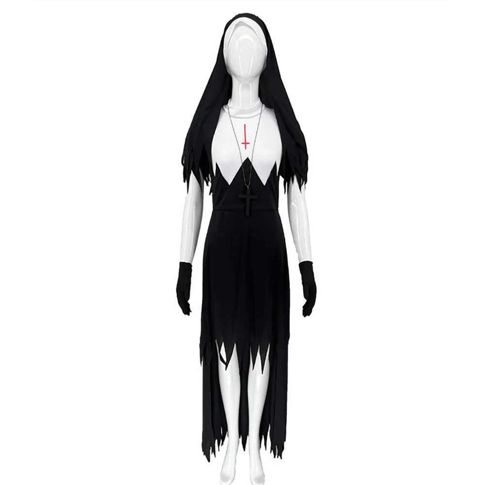 Nun zombie costume vampire devil costume preacher priest Costume Adult robe headband Halloween Costume L250918