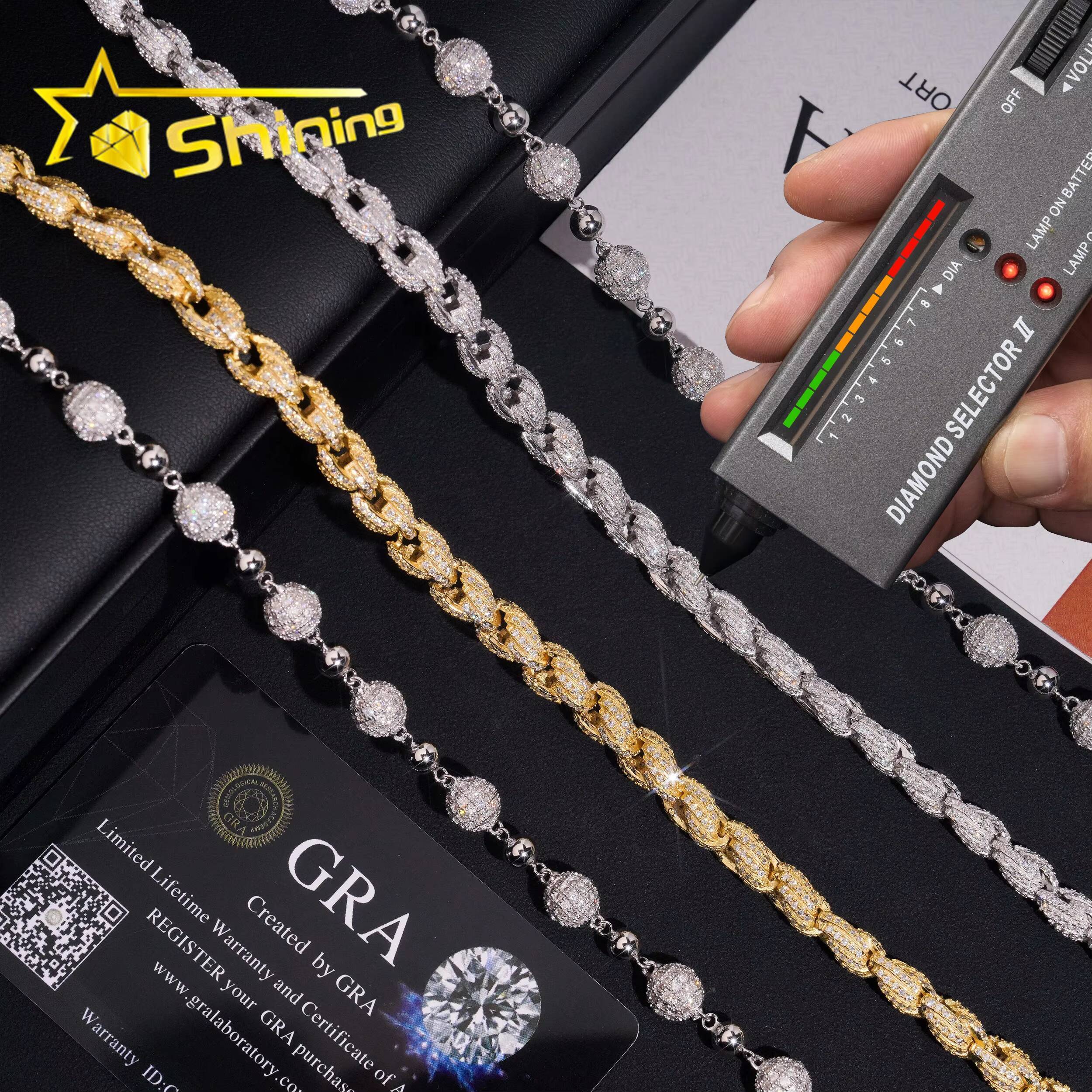 New Arrivals Hip Hop Style Iced Out 925 Silver Rope Chain Ball Necklace Moissanite Diamond Chain