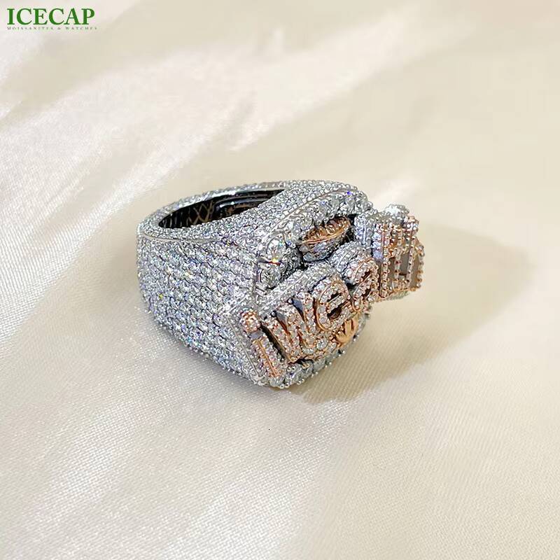 High Quality Design Fashion 925 Sterling Silver Ice Out Ring Rose Gold Plated Luxury Jewelry Diamond Moissanite Ring