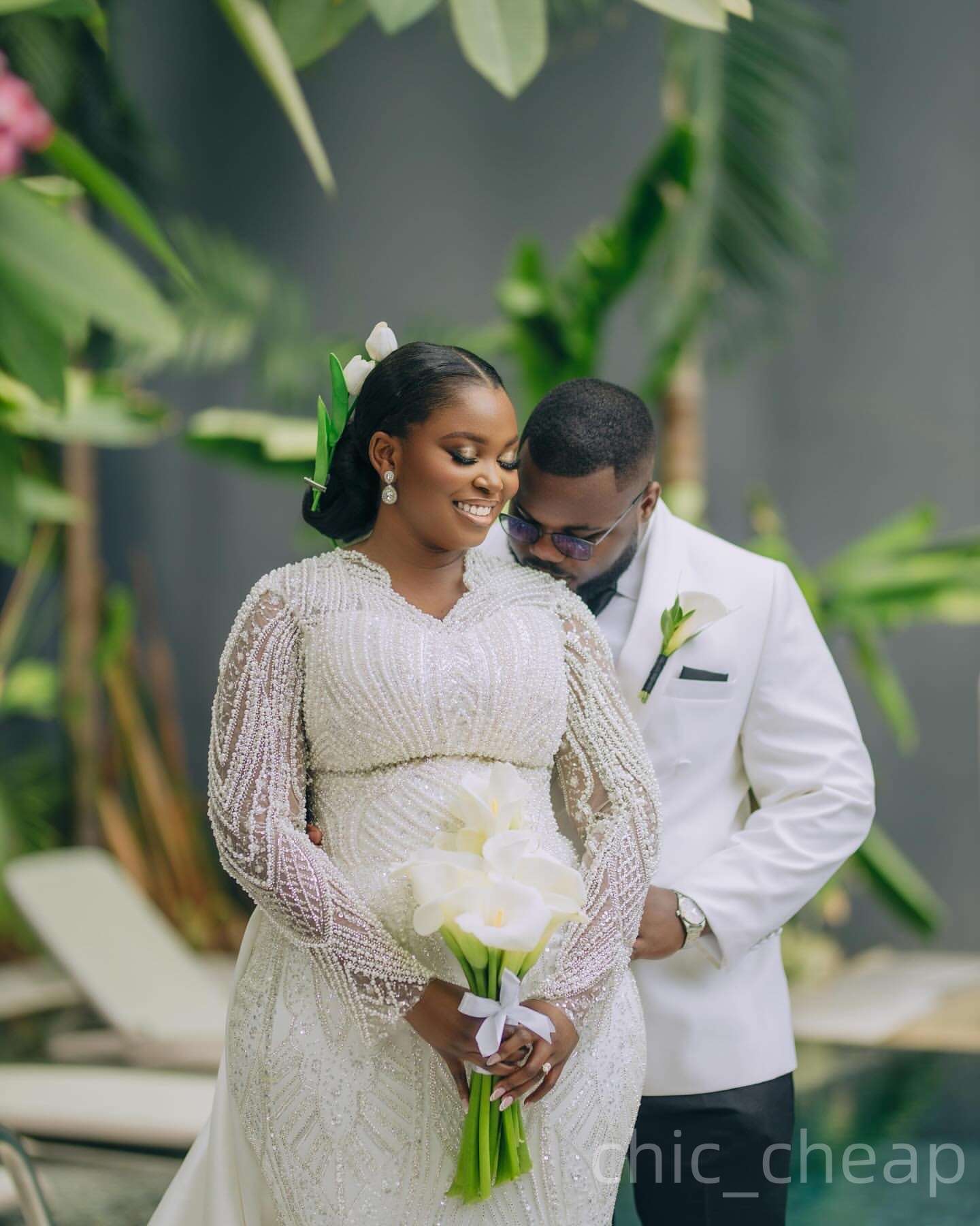 2025 Aso Ebi Plus Size Ivory Mermaid Wedding Dress Pearls Beaded Sequined Long Sleeves Luxurious Bridal Gowns Dresses ZJ0468