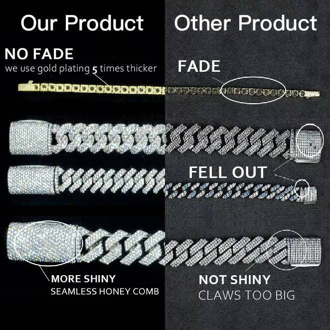 Hot Selling Gold Plated Miami 6mm Silver Necklace Wholesale 14mm Moissanite Cuban Link Chain