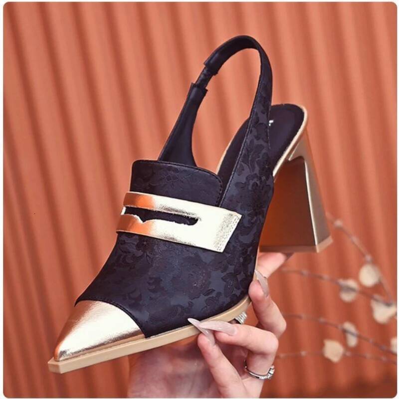 Sandals Designer Pointed Toe Women High Heels Print Random Shoes Sexy Summer Dress Slingback Platform Mujer Zapatos Pumps ddmysaturn