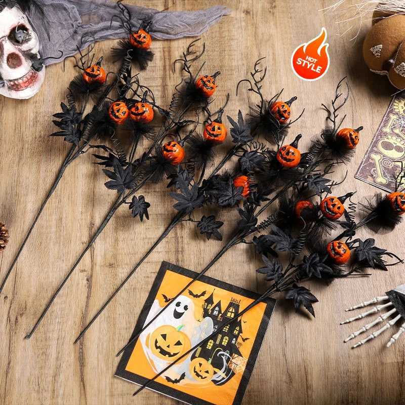 New Halloween Decoration Cutout Bouquet Black Horror Pumpkin Maple Leaf Simulation Bouquet Melon Halloween Home Party Decoration C250919