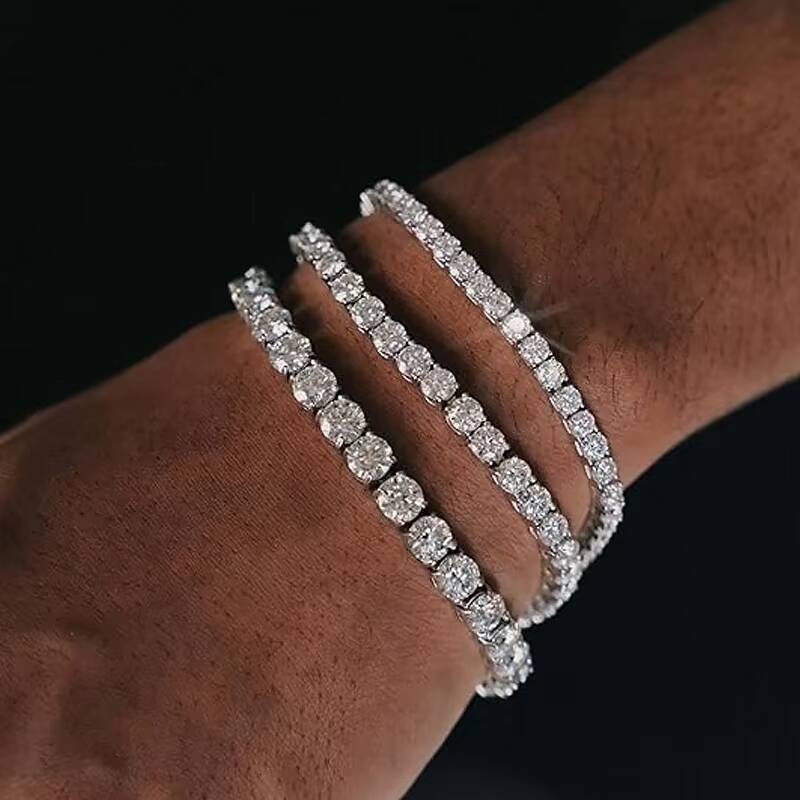 RINNTIN SMB High Quality Pass Diamond Tester Hip Hop 925 Sterling Silver 2mm 3mm 4mm 5mm Moissanite Tennis Chain Bracelet