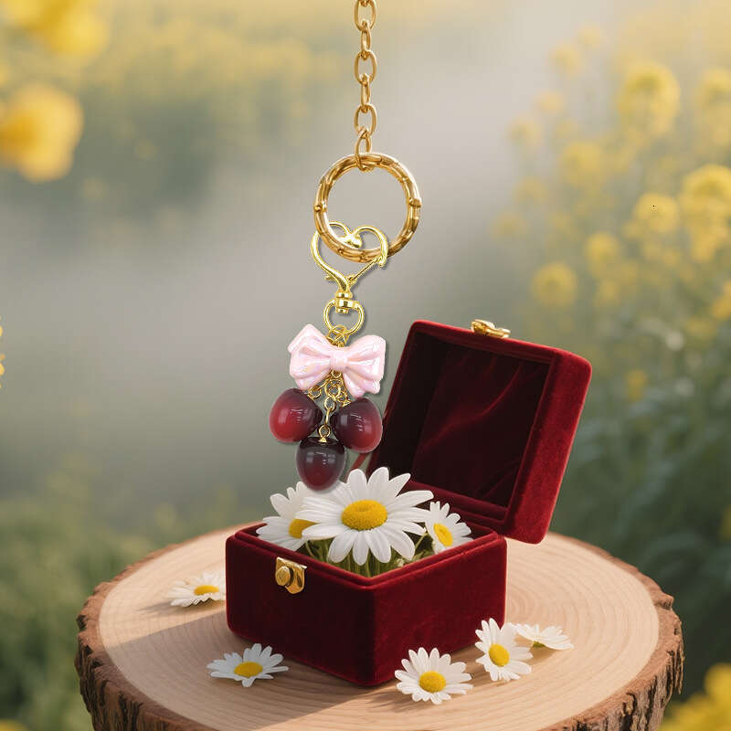 Cute Bowknot Cherry Keychain Wallet Pendant Handbag Accessories Gift for Women