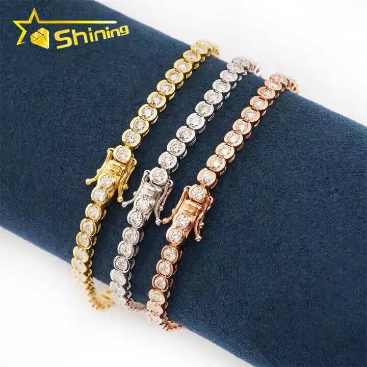 Ready to Ship 925 Sterling Silver 3mm Half Bezel Moissanite Tennis Bracelet Custom Women Iced Out Moissanite Bracelet