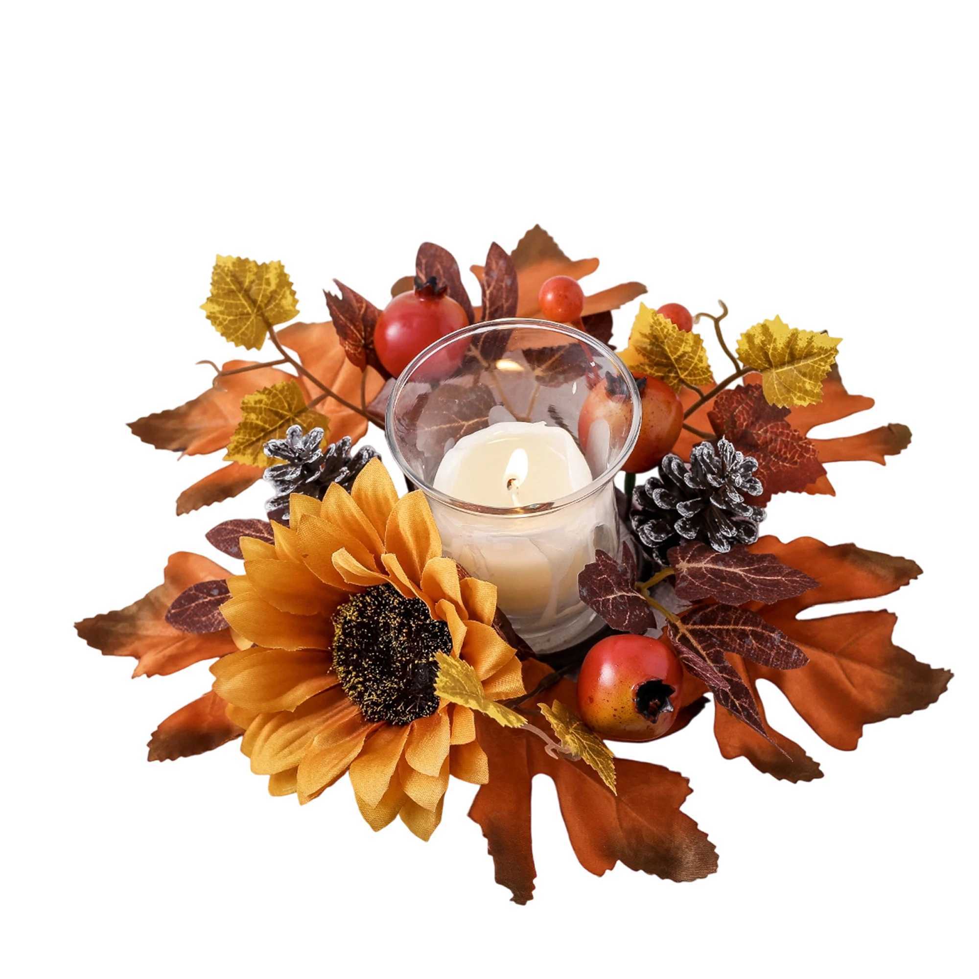 Harvest Pumpkin Spice Scented Candle Centerpiece Autumn Maple Leaf Garland Thanksgiving Table Decoration C250919