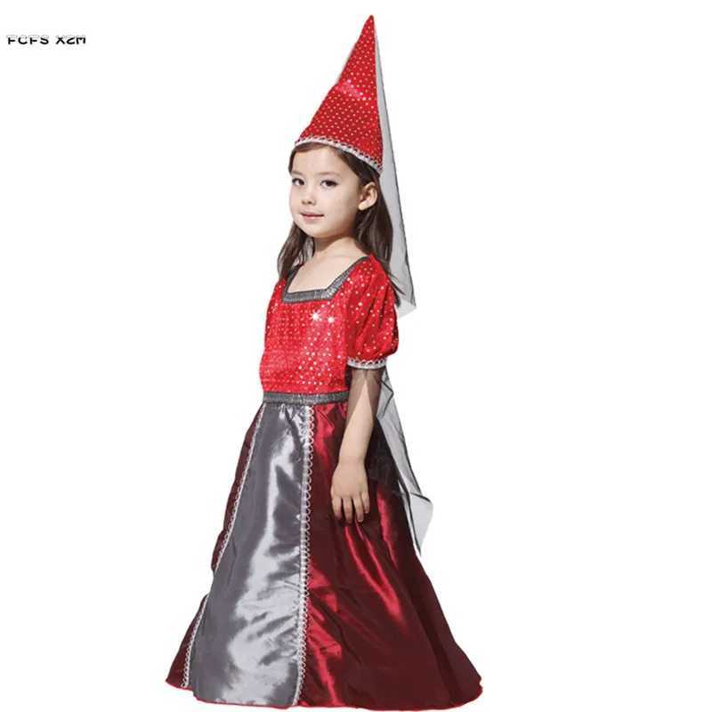Red MXL Kids Girls Witch Cosplay Childrens Halloween Magician Sorceress Costumes Carnival Purim Parade Stage Performance Dress L250918