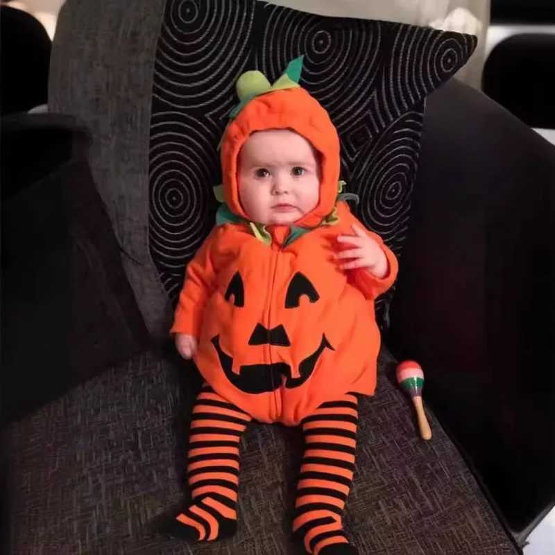 Childrens Clothing New Halloween Pumpkin Climbing Clothes European American Style Cute Longsleeved Hooded Zipper Romper L250918