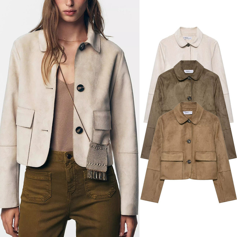 Female Elegant Lapel Singlebreasted Pockets Decoration Solid Street Style Jackets Women Autumn Vintage Slim Short Jacket 250923