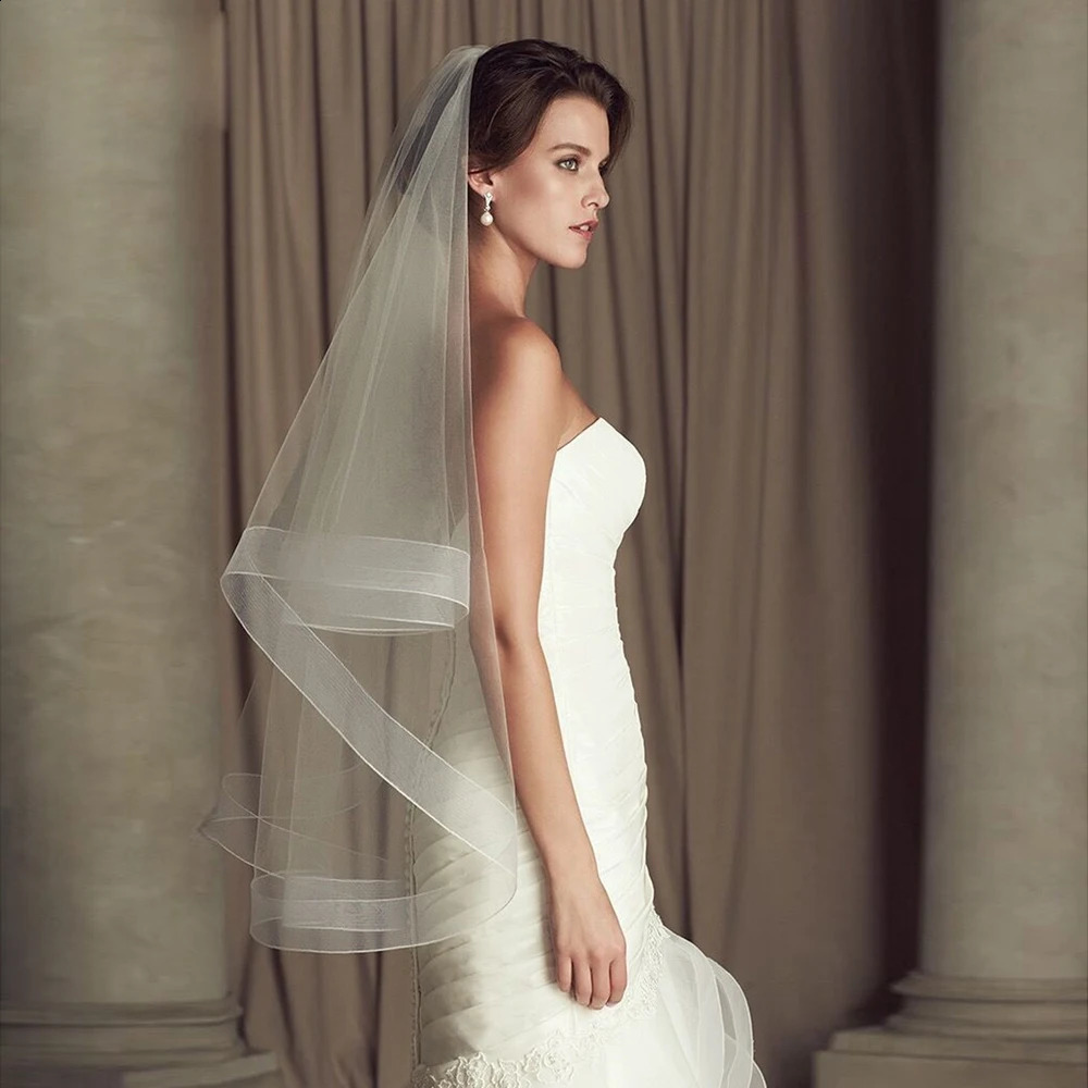 Wedding Bride Headdress Full Of Romantic Church Wedding Style Ladies White TwoLayer Gauze Fingertip Veil 250918