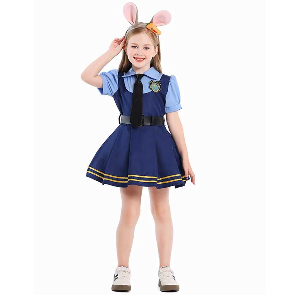 Judy Rabbit Cosplay Dress Children Halloween Carnival Party Costume Girls Accessories Hat Tie Headwear Kids Uniform Clothing L250918