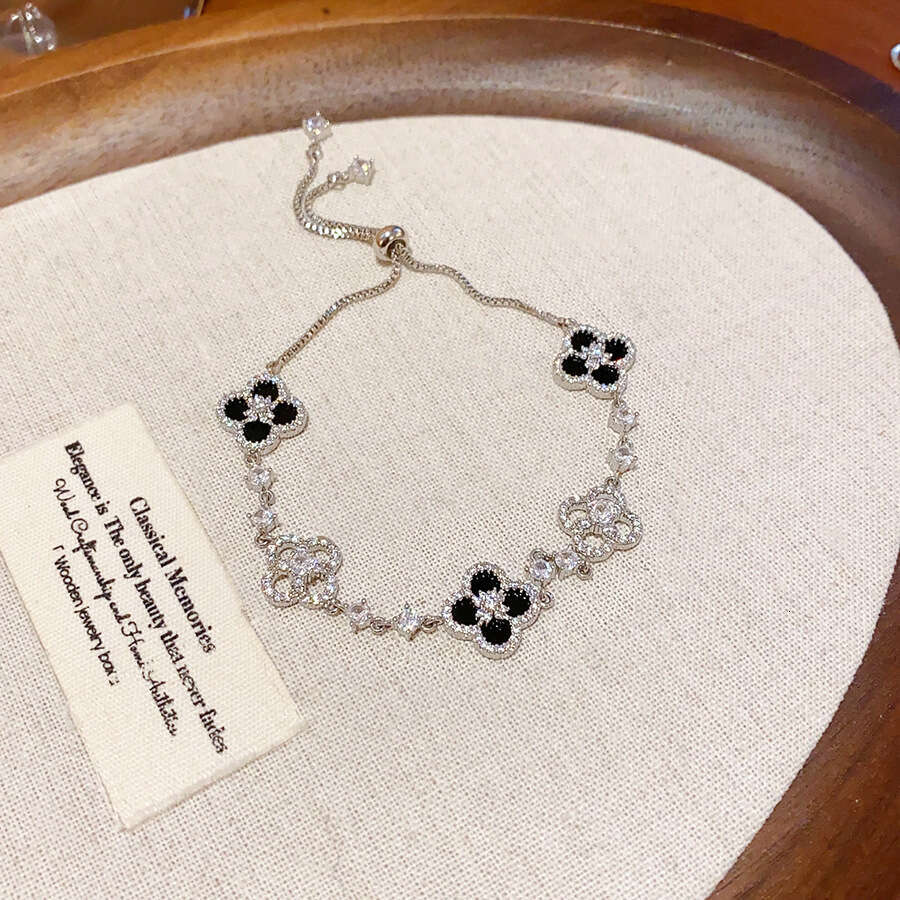 Zircon Rhombus Hollow Flower Bracelet French Light High-end Feel Palace Style Elegant Jewelry