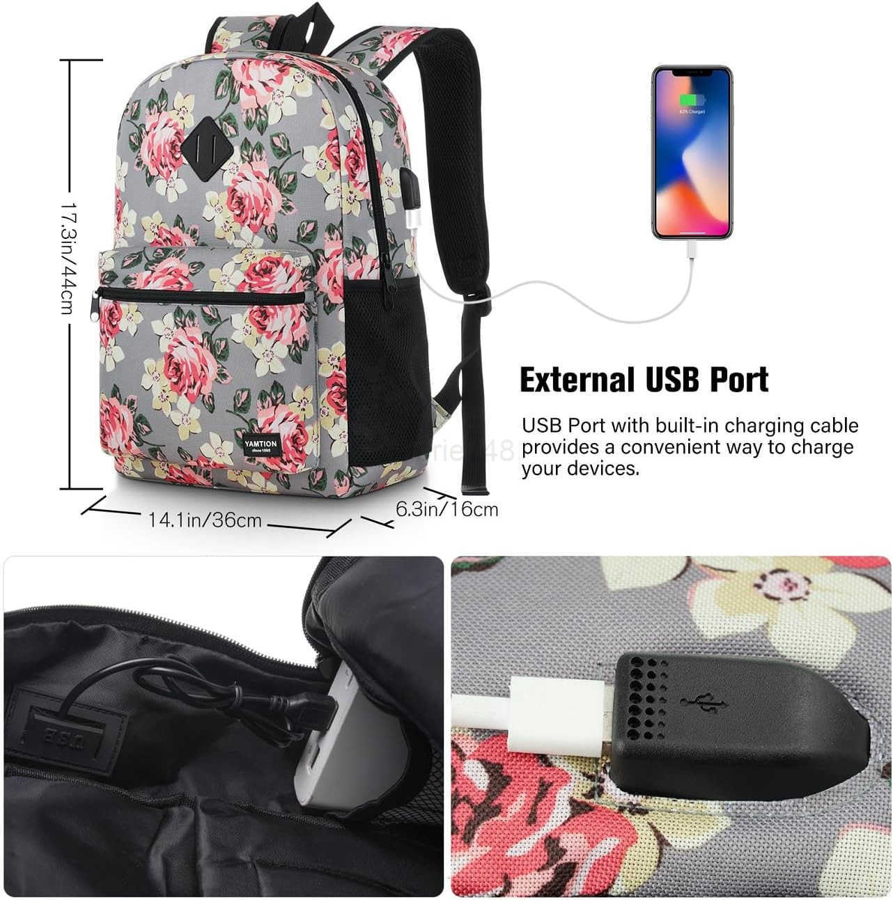 Black Backpack for Women MenCasual School Backpack Teen Boys and Girls 156 Inch Laptop Bookbag with USB Charger for College High School Travel Busines