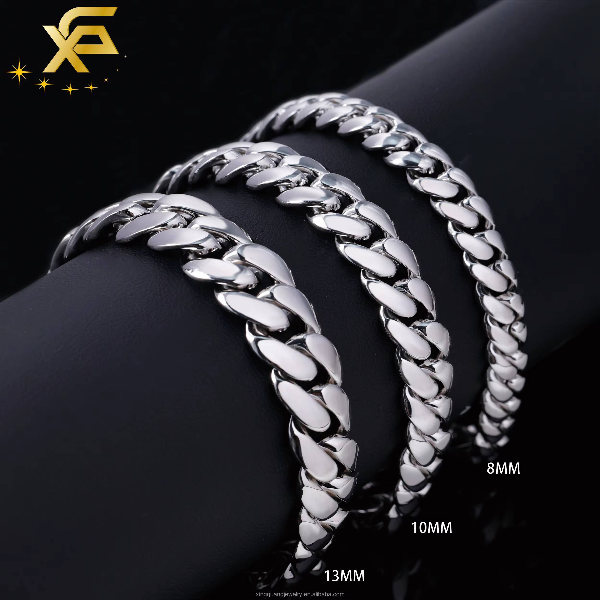 Hot VVS Moissanite Lock Spring Clasp White Gold Plated 8MM 10MM 13MM Miami Cuban Link Solid Silver Plain Chain Cuban Necklace