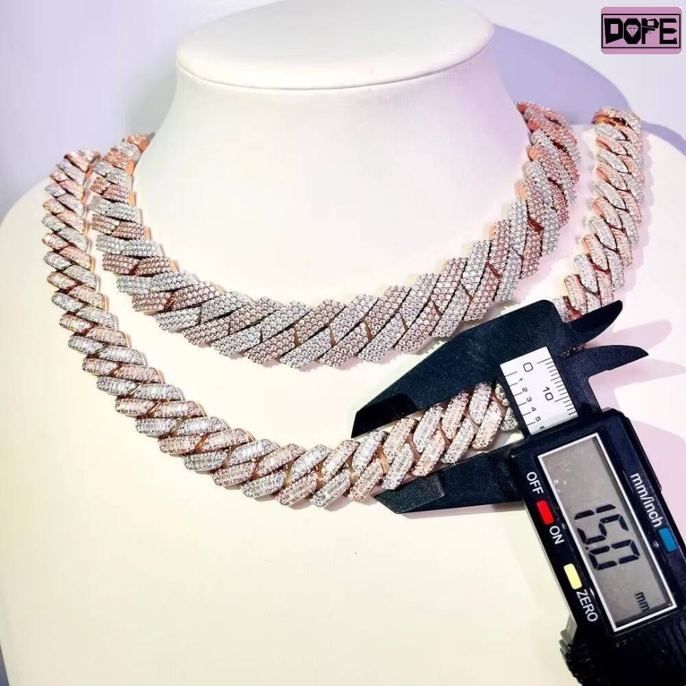 Customized Trendized Jewelry White Yellow Rose Gold Moissanite Cuban Link Chain 925 Silver DVVS Moissanite Cuban Link Chain