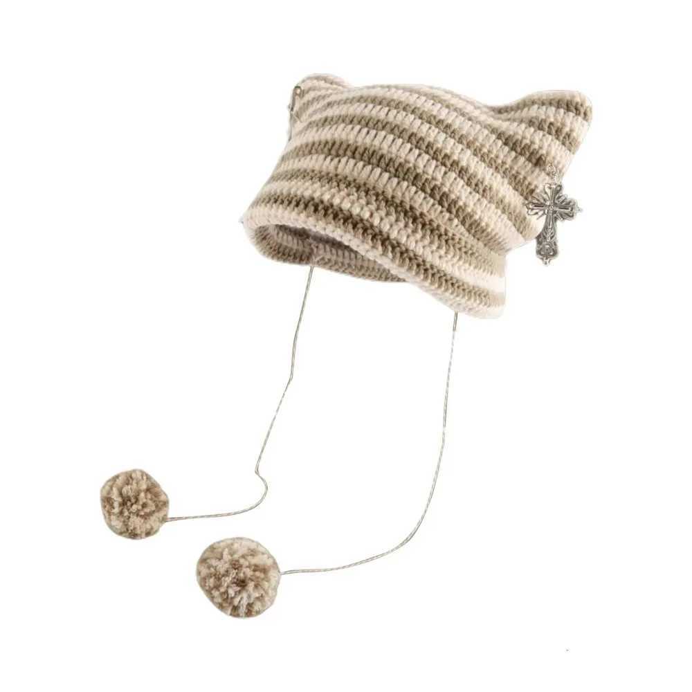 Hiphop Y2K Cute Y2K Beanie Hat Striped Star Devil Hat Knitting Wool C Autumn Winter Y250920