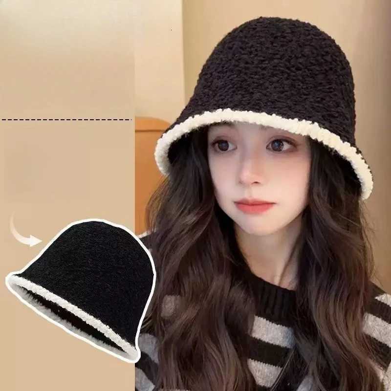 Wens Cololock Knit Fisherman Hat Winter Warm Ear Fl Fleece Li Beanie Korean Fashion for Large Y250920
