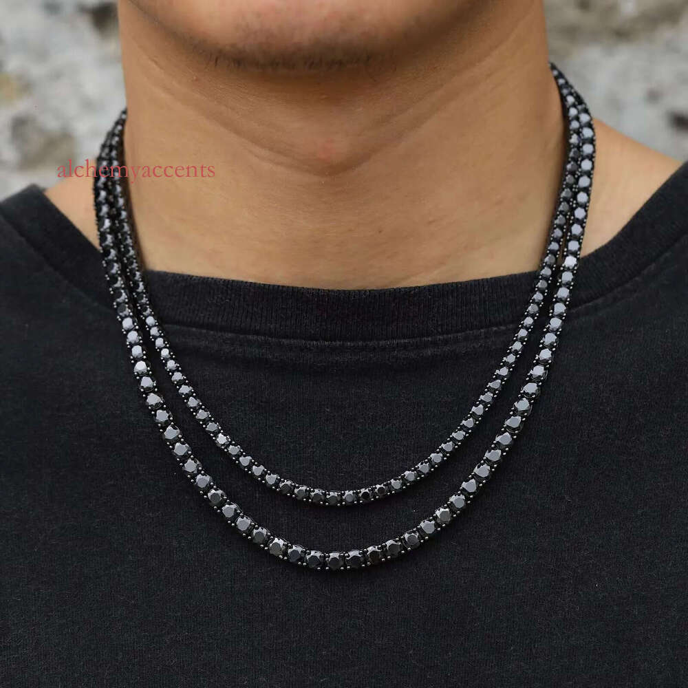 Kolye Unique Design 4mm Black VVS Moissanite DIa Tennis Chain GRA Certificate S Sier Men Jewelry Necklace for Man