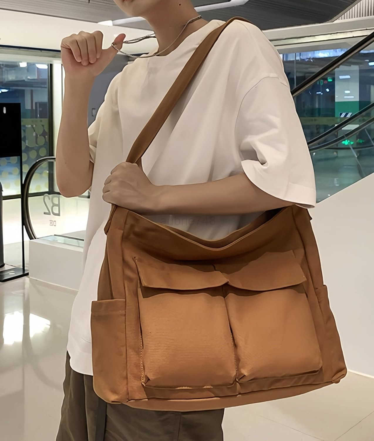 LauthenS Grunge Bag Canvas Hobo Crossbody Shoulder Tote Bag for Women and Men Large Messenger Bag with Multiple PocketsZ250920