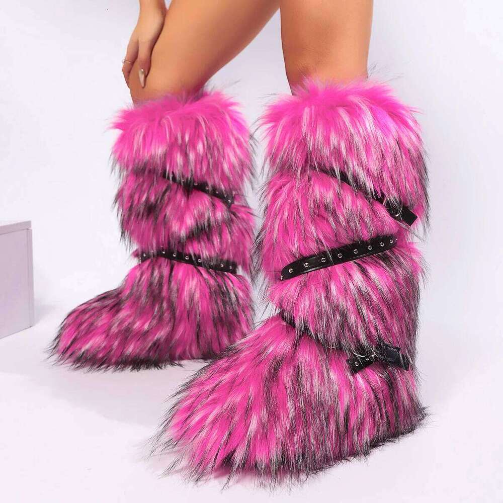 Winter Women Faux Fur Snow Warm Platform Long Cute Plush Over Knee High Boots Y2K Girls Outdoor Furry Shoes