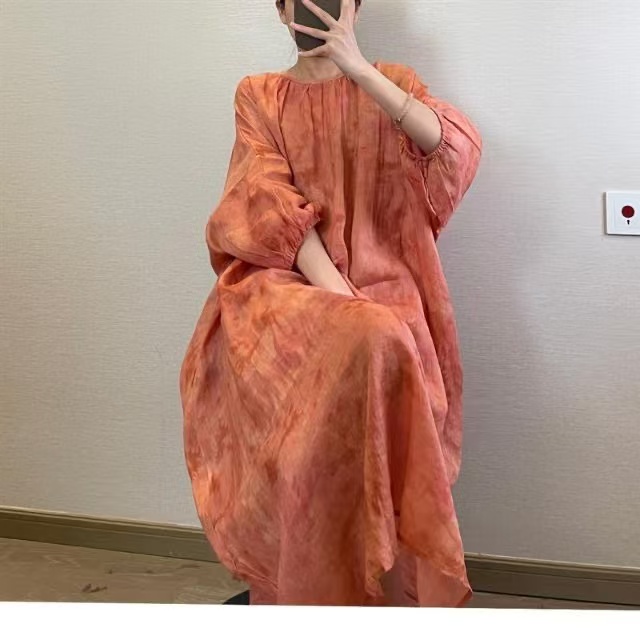 plus size women's new long sleeve high waist printed banquet dress mid-length skirt D02631