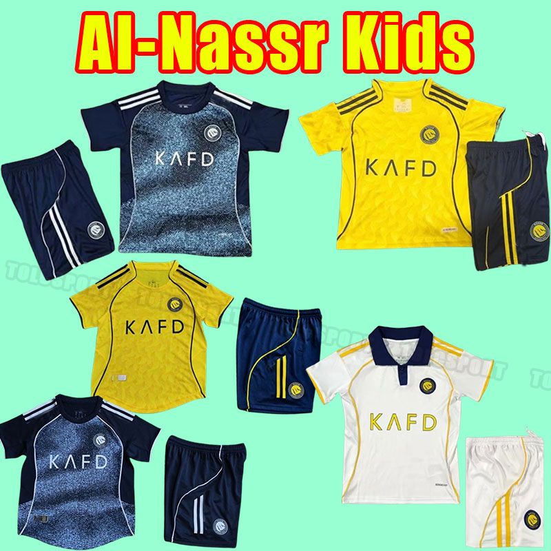 kids kits 25 26 al nassr fc soccer jerseys 2025 2026 ronaldo men uniform cr7 boys football shiirt t alnassr martinez ghareeb saudi arabia fans player version child