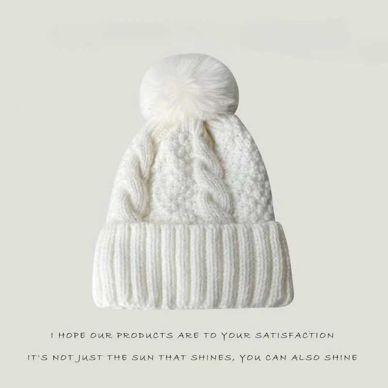 New Winter Twist Knitting Hat For Wen Fur Pp Thick P C Beanie Solid Color Ladies Warm Ski Snow Sklies Beanies Y250920