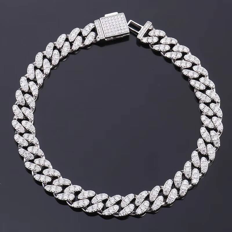 Shining S925 Sterling Silver 6MM Iced Hip Hop Tennis Bracelet VVS Moissanite Cuban Link with Diamond Tester Pass Jewelry Gift