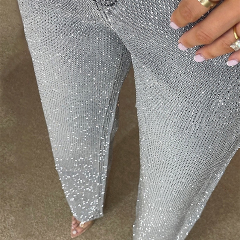 Y2k Women Shiny Rhinestone Denim Pants Wide Leg Straight Full Diamond Jeans for Female Dragging High Street Outwear Trousers 250920
