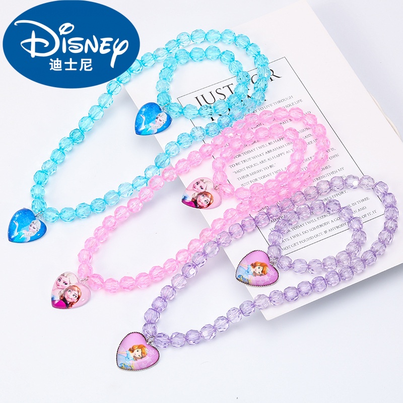 Disney Children's Princess Necklace and Bracelet Set Cartoon Princess Holiday Gift Girl's Princess Jewellery Elsa Princess Decorations Little Princess Bracelet Bi..