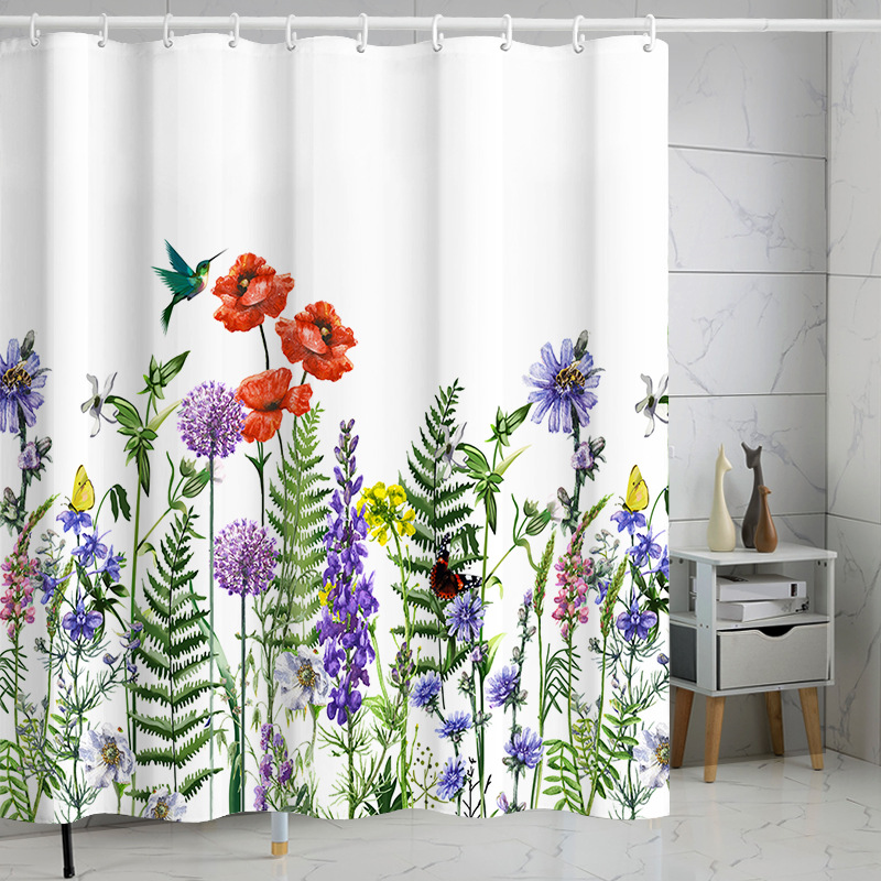 YL-37228 Waterproof Shower Curtain 3D Printed Tropical Jungle Plant Leaves and Flowers Season Polyester Shower Curtain with Hook