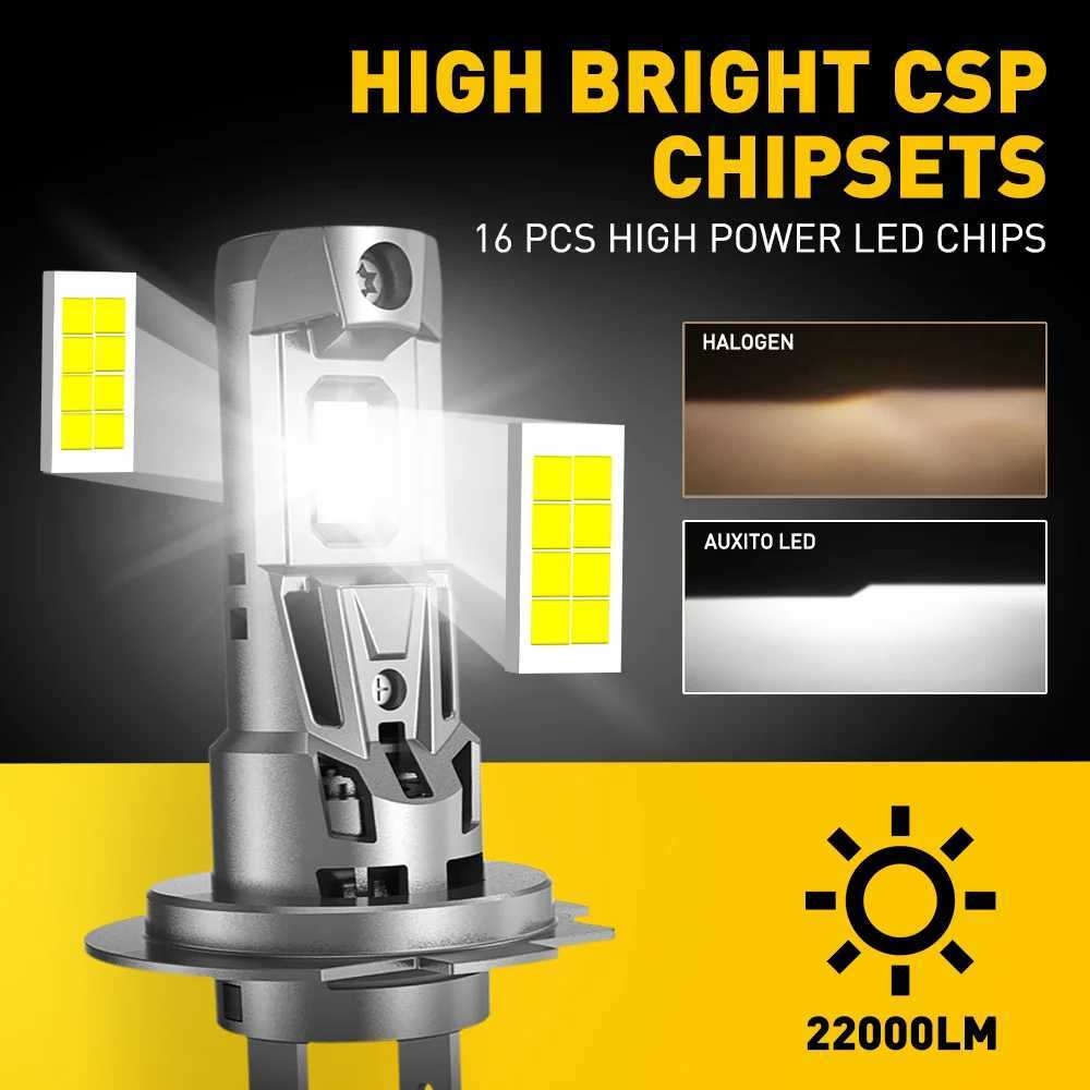 2Pcs AUXITO H7 LED Canbus Error Free Headlight Bulb With Fan 22000LM MINI 360 Lighting H7 CSP LED Chip Headlamp 12V 6500K White X250920