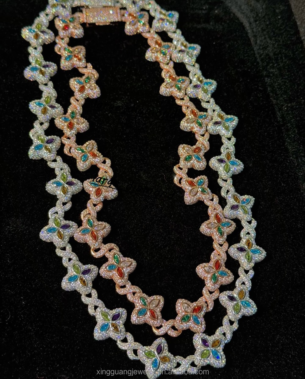 Fashion Fancy Colors Marquise Cut Moissanite Clover Charms Infinity Cuban Links 925 Sterling Silver Cuban Link Chain Jewelry