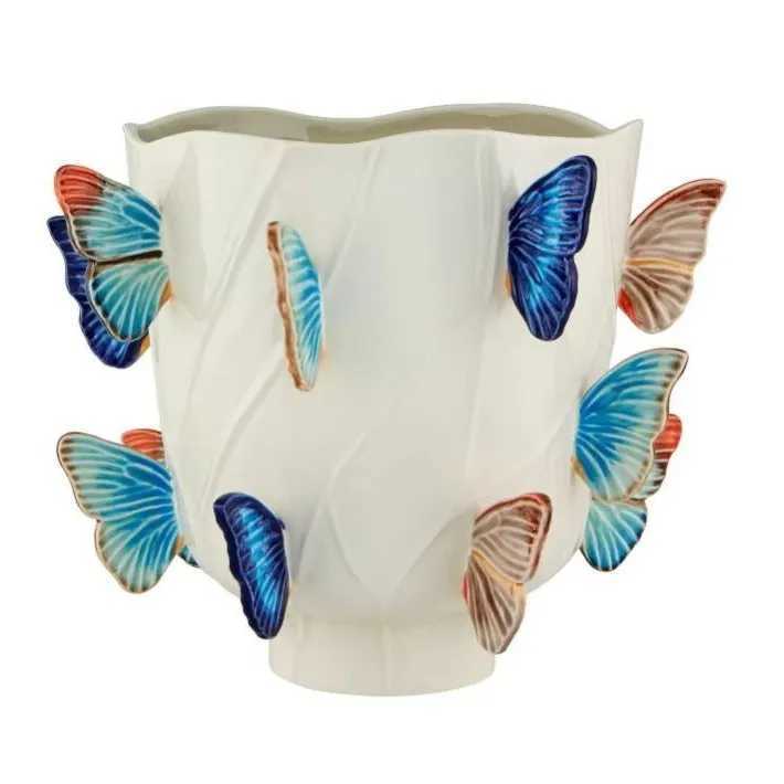 Nordic 3D Ceramic Leaf Butterfly Design Vase Minimalist Portuguese Bordallo Pinheiro Style Tabletop Flower Insert for Home Decor L250920