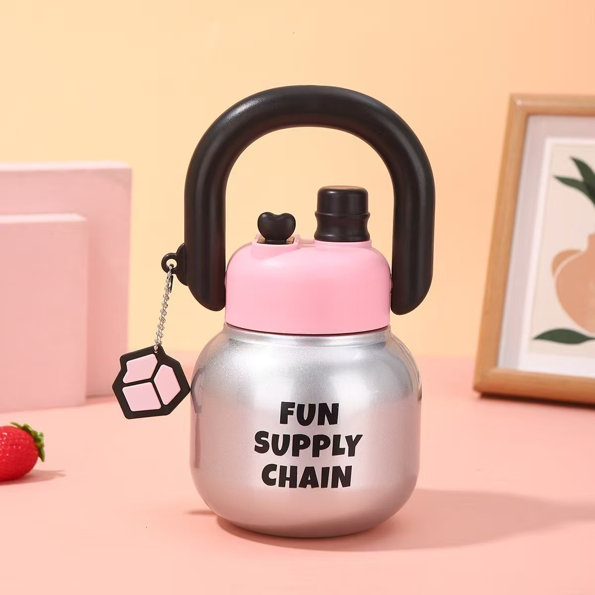 316 Stainless Steel Tote Bottle Large Capacity Cartoon Double-layer Vacuum Insulated Portable Tea Storage Straw Cup