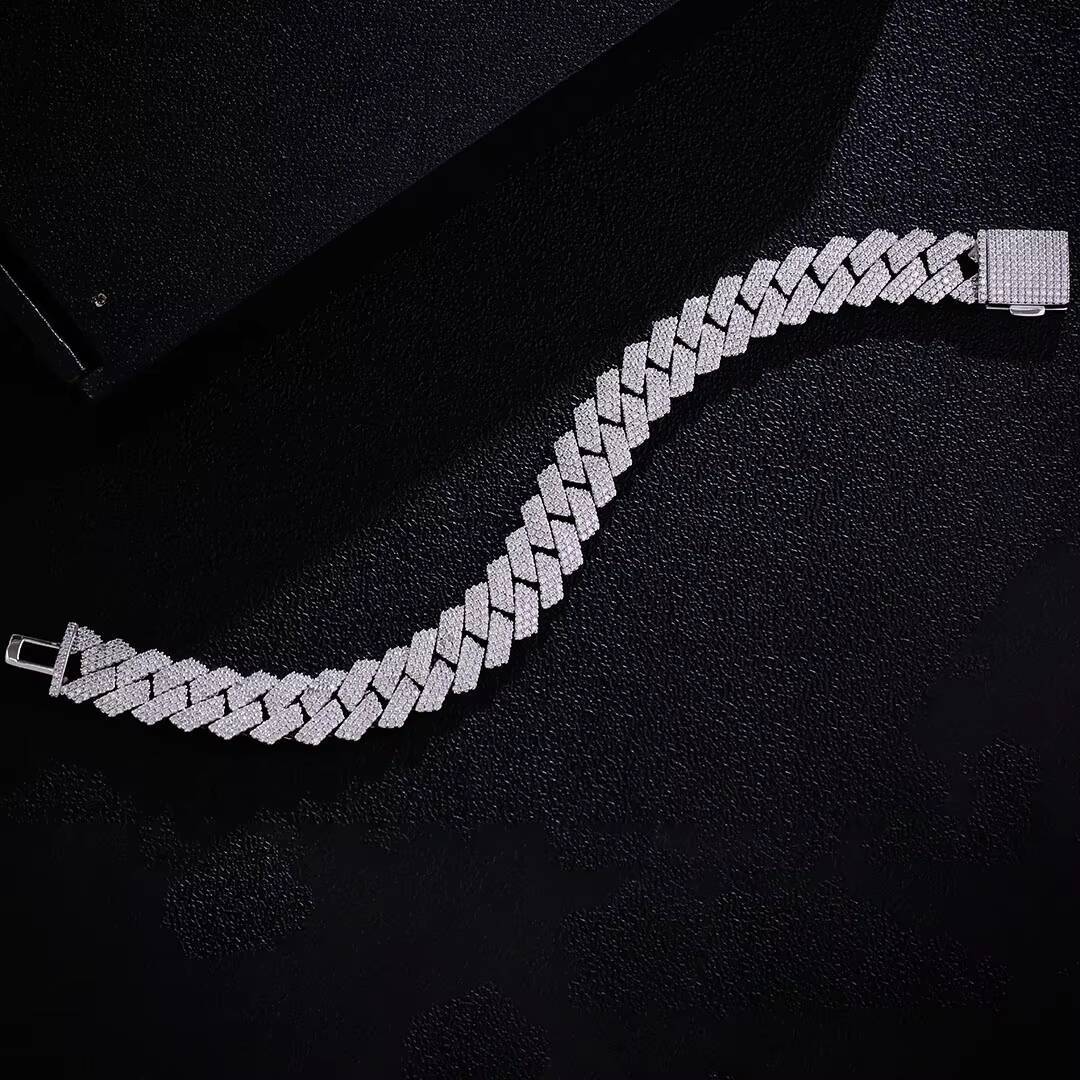 S925 Sterling Silver 15MM Iced Hip Hop VVS Moissanite Cuban Link Bracelet Shining Jewelry for Party Passes Diamond Tester Gift