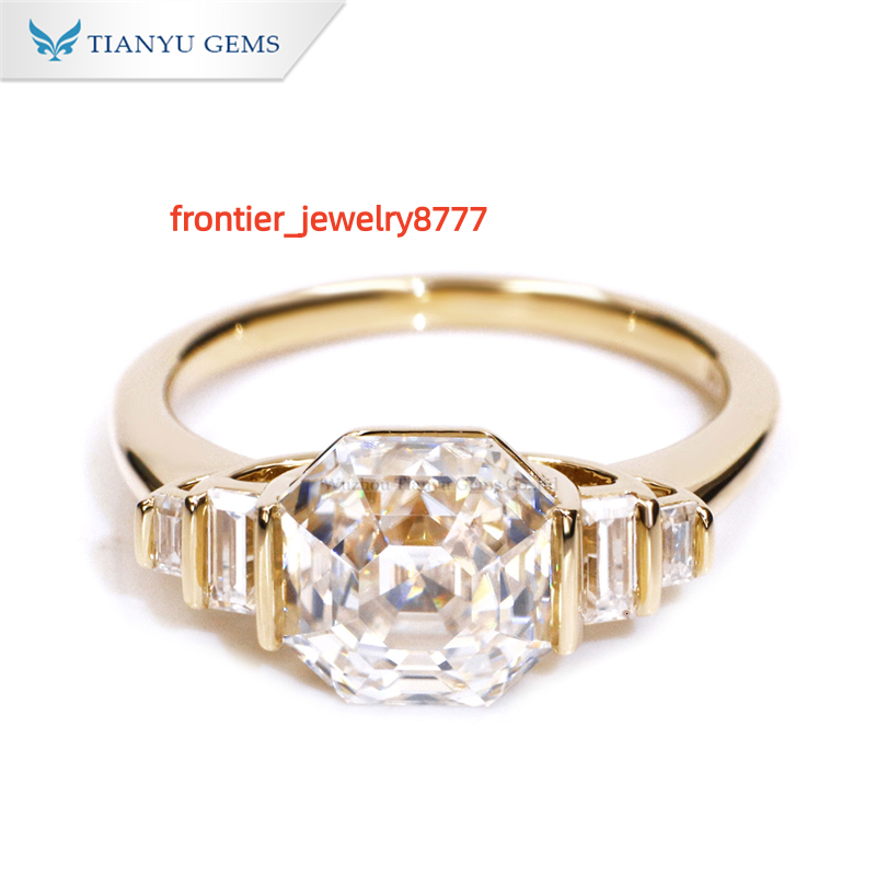 Tianyu Custom 14K 18K Solid Gold Jewelry 3ct Octavia Asscher Cut Moissanite Ring Engagement D VVS1 Moissanite Engagement Ring