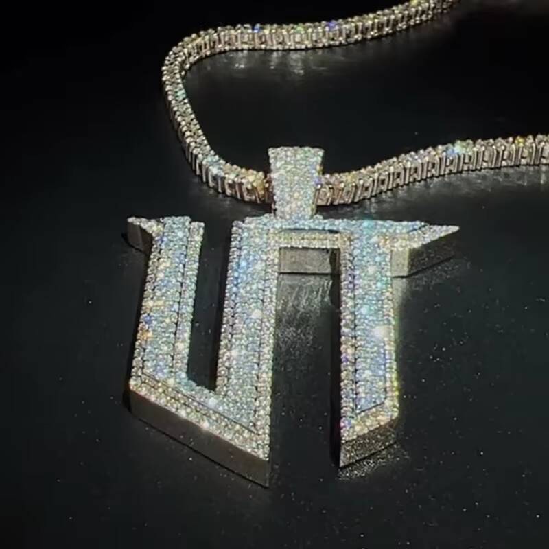 Iced Out Customized Trend Mossanite Pendant Initial Letter 925 Sterling Sliver Pass Tester Moissanite Pendant High Quality Men Jewelry