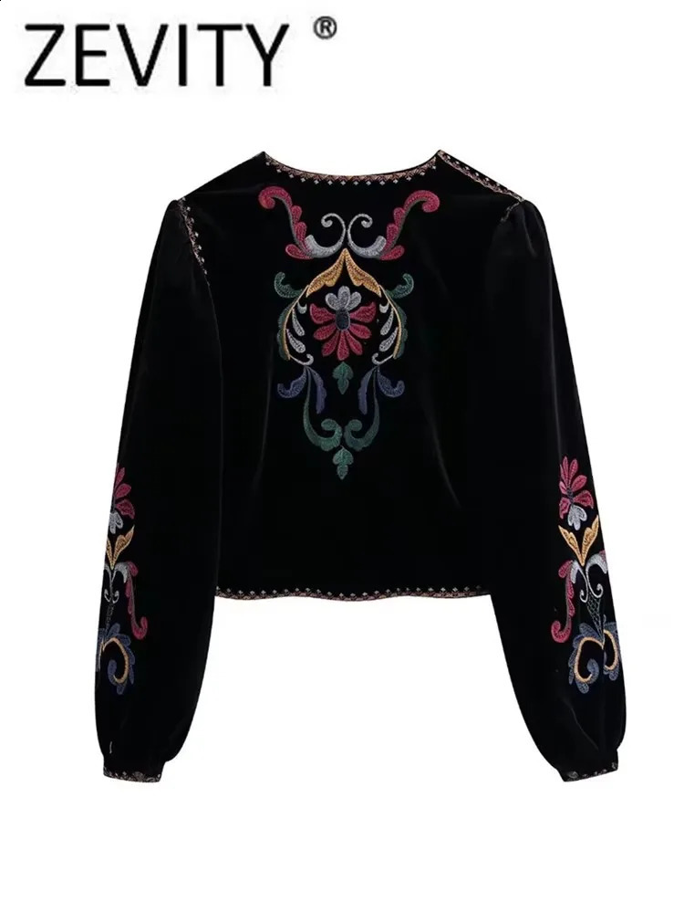 Zevity Women Vintage Flower y National Style Short Coat Ladies Retro Open Stitching Casual Velvet Jacket Tops CT100 250923