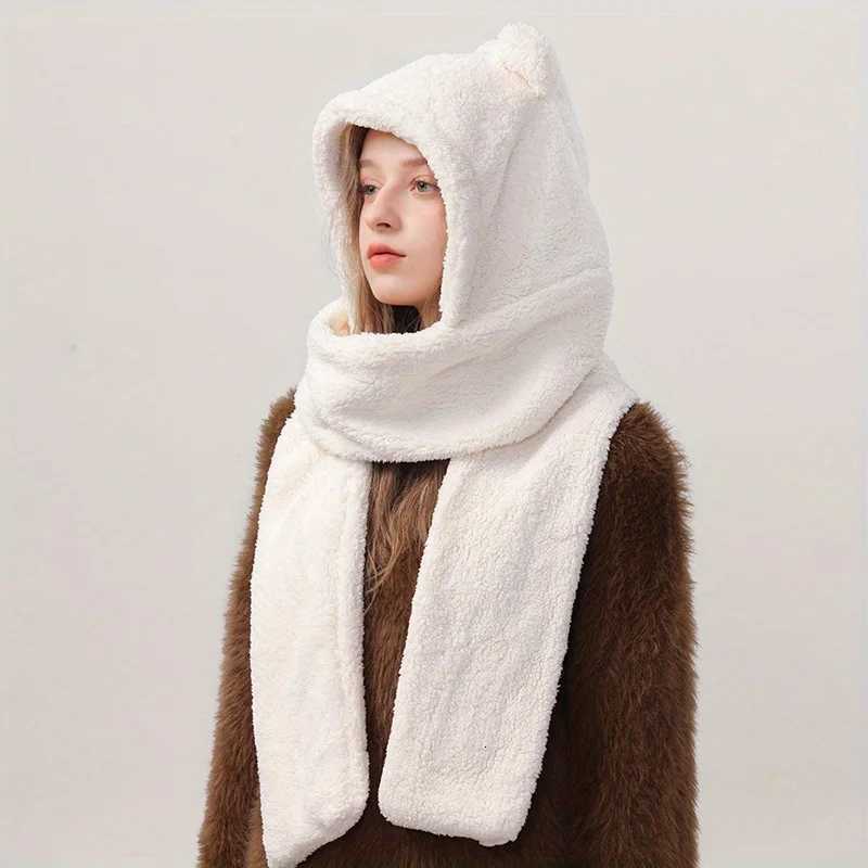 P ted bear hat scarf onepiece wens winter scarf cute winter versatile cycling warmth with p ear protection hood Y250920
