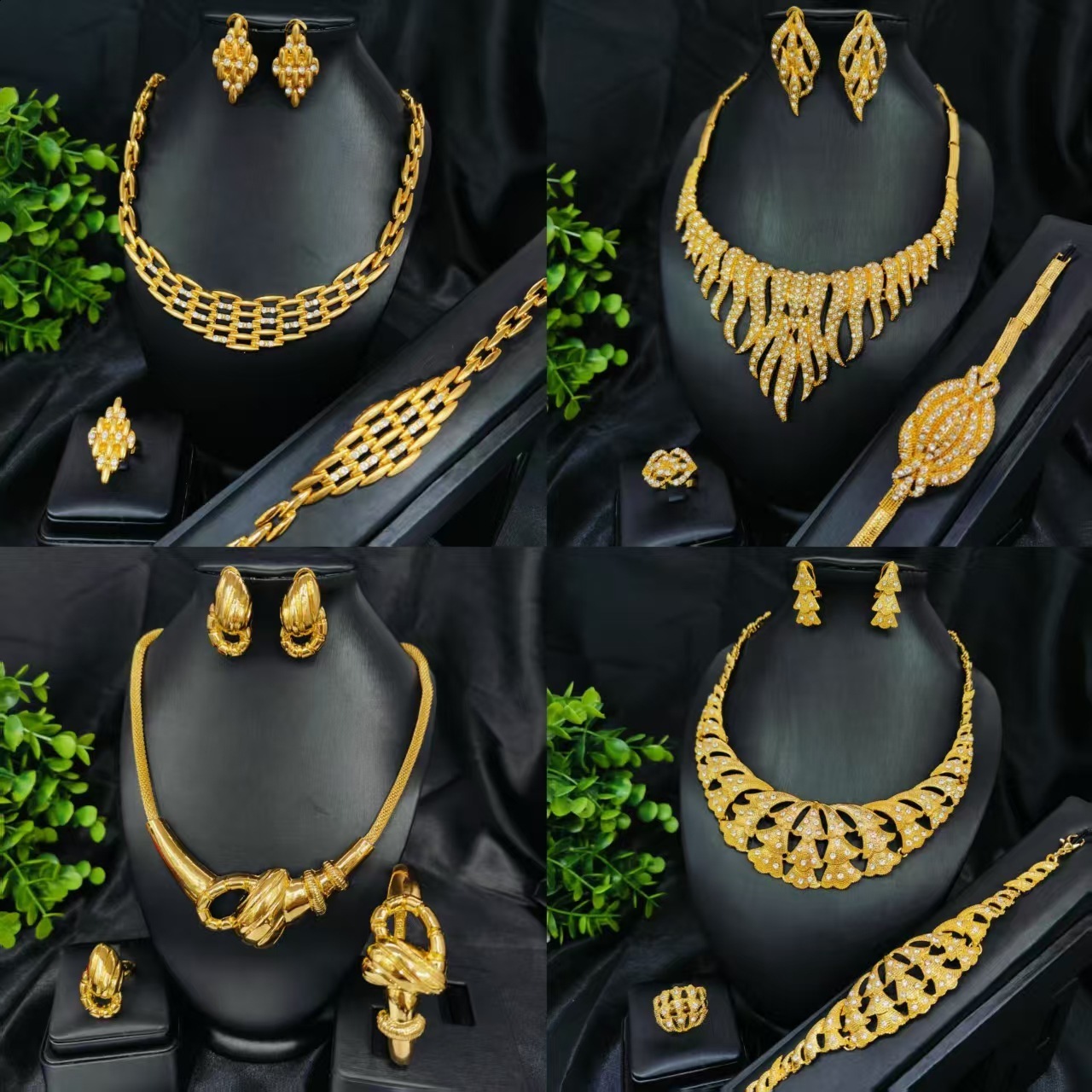 Elegant Bride Evening Dress Diamond Necklace Exaggerated Collarbone Chain Earrings Set Collection 241105