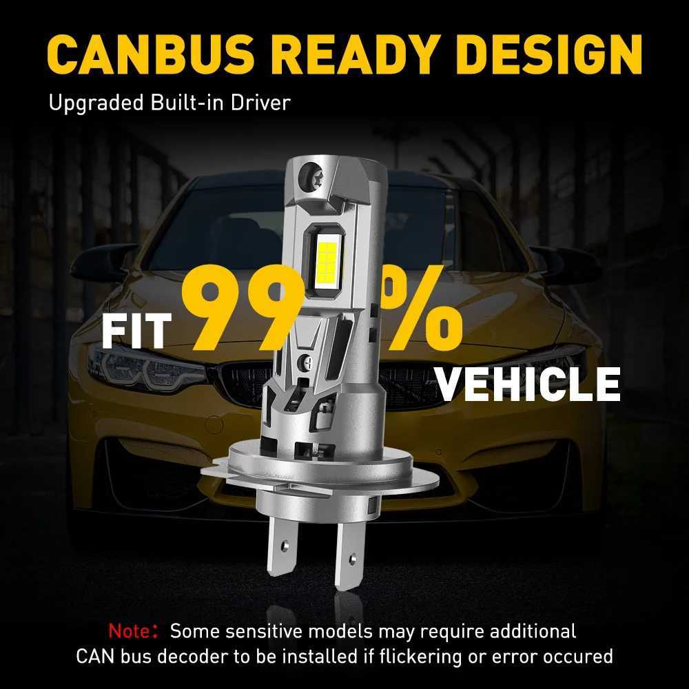 2Pcs AUXITO H7 LED Canbus Error Free Headlight Bulb With Fan 22000LM MINI 360 Lighting H7 CSP LED Chip Headlamp 12V 6500K White X250920