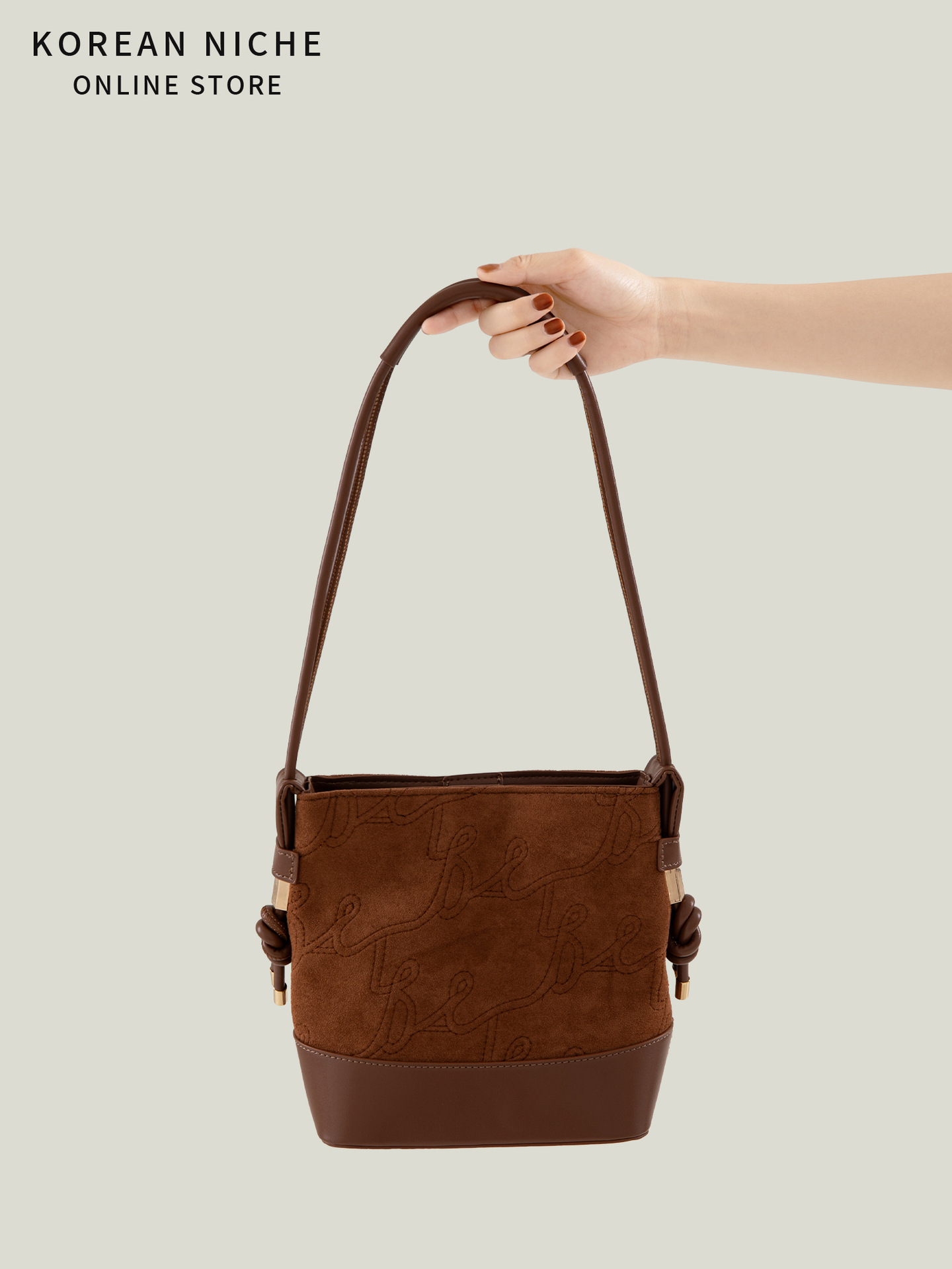 2025 Korean-Style New Autumn Winter Color-Blocking Retro Bucket For Women Niche Design Same Style As Iuencers Popular Handbag And Shoulder Bag