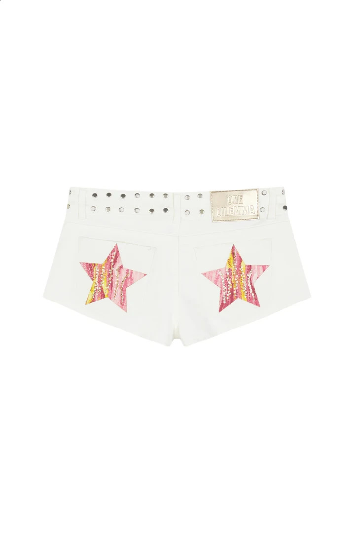 American ONE DILEMMA Vintage FivePointed Star Printing Shorts Women Girl Sexy Washed Denim Low Waist Mini Skirts 250919