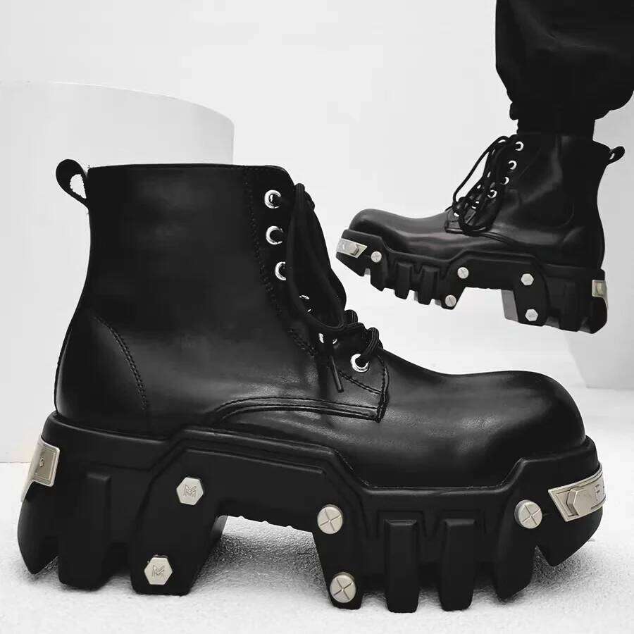 2025 New Trendy Heightening 8cm Bulldozer Men's Handsome British Style Platform Motorcycle Short Boots