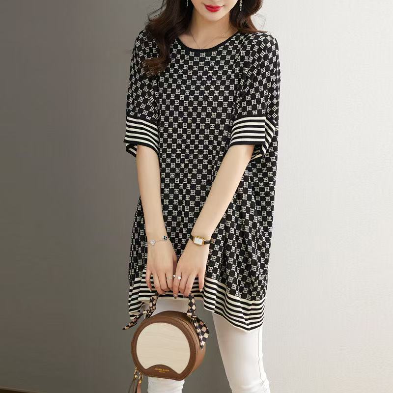 plus size women's new long sleeve high waist printed banquet dress mid-length skirt D02632