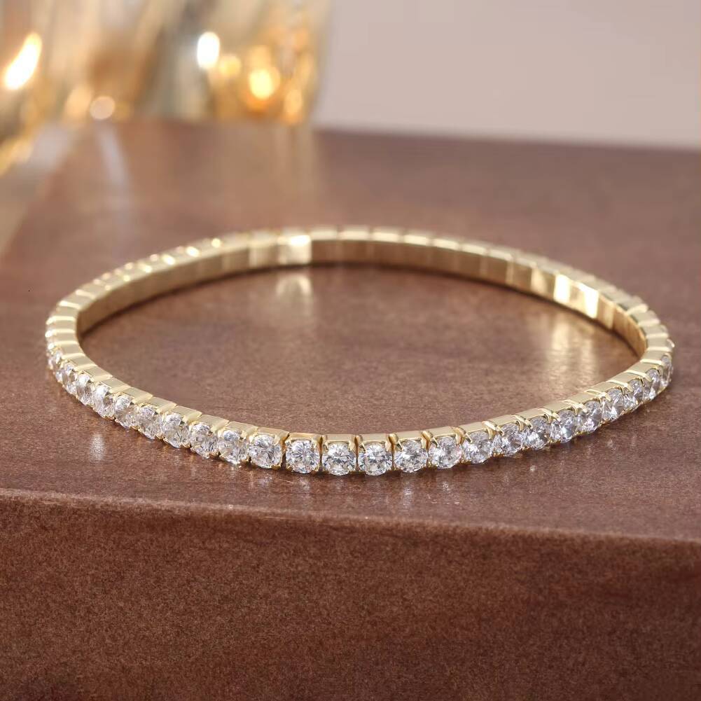 RINNTIN SB217 Fashion Women Stretchable Tennis Bracelet Silver 925 Jewelry Moissanite Bracelets Elastic Tennis Bracelets